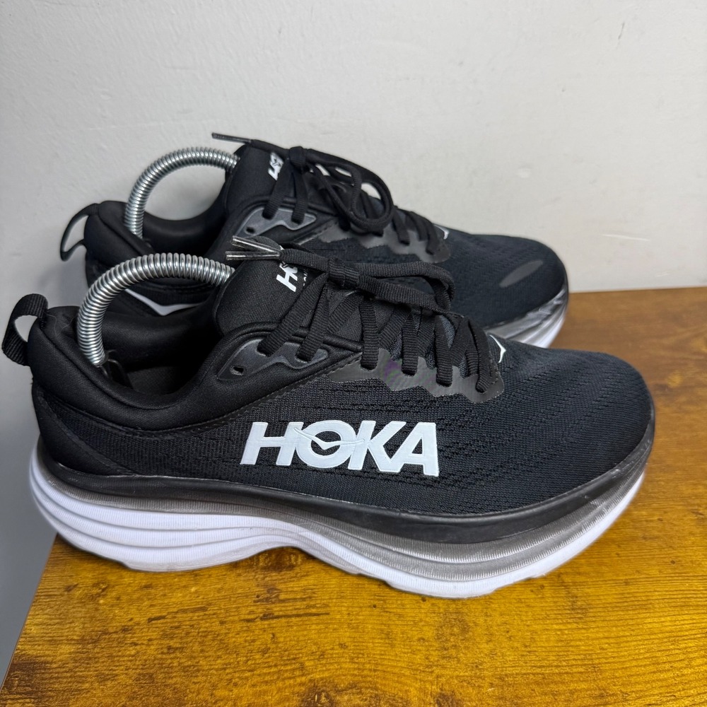 Hoka Bondi 8 Running Shoes Women Size 9 D Wide Black White 1127954 BWHT